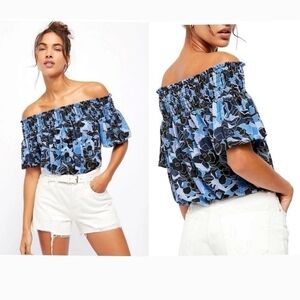 NEW $78 Free People Technicolor Bubble Top Blue M